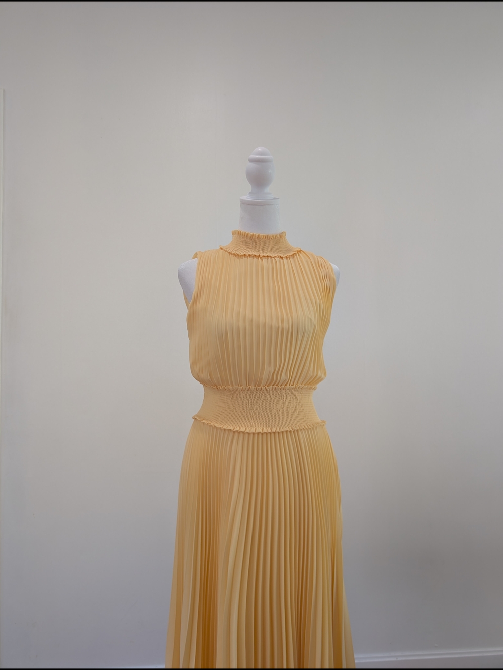 Nanette Lepore Pleated Mock Neck Midi Dress in Pale Yellow
